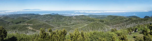 从Garajonay山的Alto De山顶上俯瞰全景 有L座森林和小山 Garajonay国家公园 Palma岛和小村庄 西班牙加那利群岛La Gomera — 图库照片