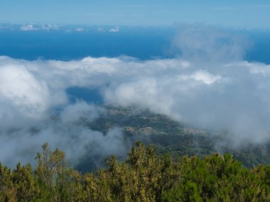 Güzel dağ manzarası. Portekiz, Madeira, dağların manzarası ve Arieiro tepesi yakınlarındaki Park PR1.2 Achada do Teixeira - Madeira adasının en yüksek noktası..