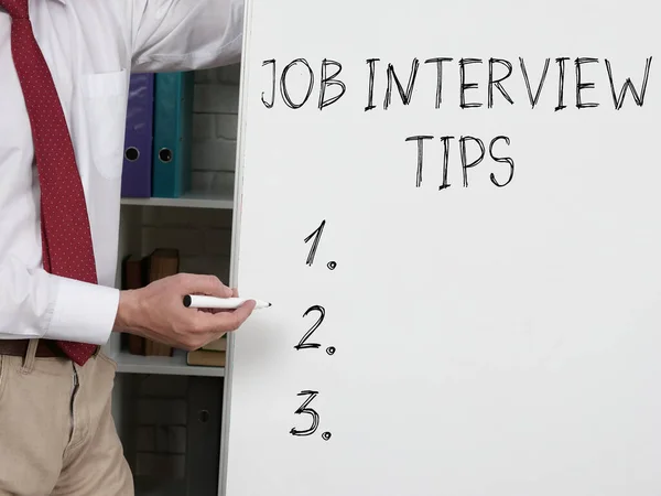 Job interview tips are shown using a text