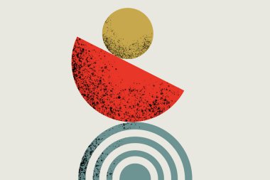 Dengeli bir hayatta yararlı ve faydasız. Kolaj, çizim. Bir anlık denge, gerçeklik ve yalan kavramsal toplar ve çemberlerle gösterilir.