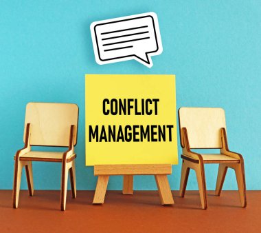 Conflict management is shown using a text and speech bubble speaking icon