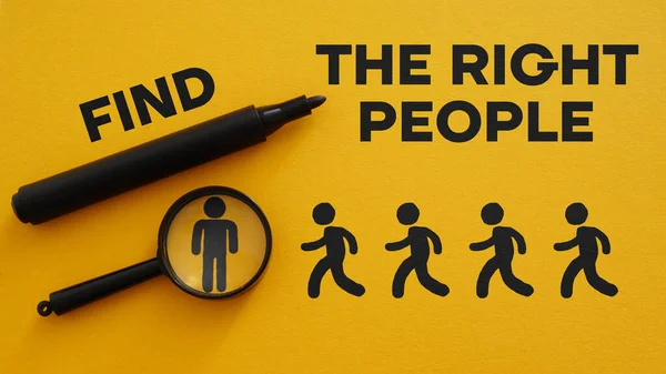 Find the right people is shown using a text and photo of magnifying glass