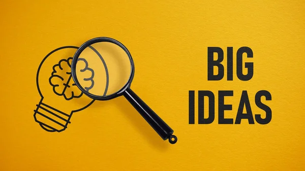 Big ideas are shown using a text and photo of magnifying glass and picture of lamp with brain