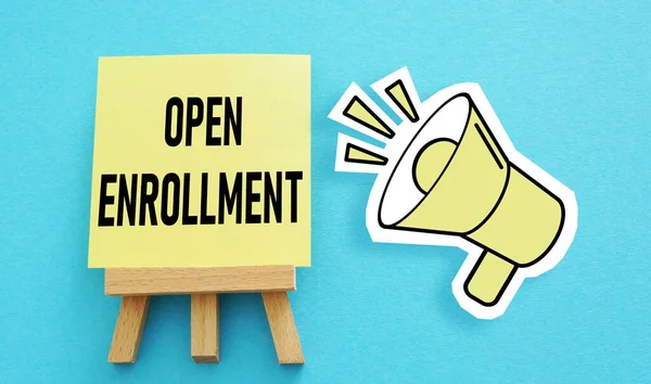 Open Enrollment Shown Using Text Picture Loudspeaker — Stock Photo, Image