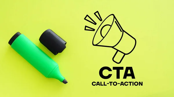 Call to Action CTA is shown using a text and picture of loudspeaker