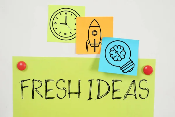 Fresh Ideas Shown Using Text Picture Lamp Brain Rocket — Stock Photo, Image