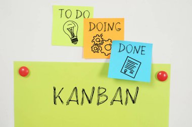 Kanban desk work flow process. Kan ban to do list board. clipart