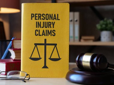 Personal injury claims are shown using a text on the book and photo of gavel clipart