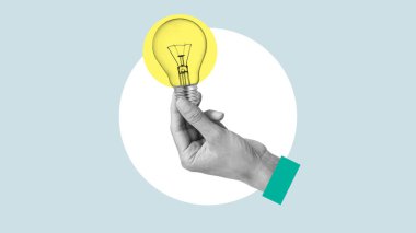 Taze fikir, elinde lamba resimleri olan bir kolaj kullanılarak gösterilir. Yenilikçi fikirler