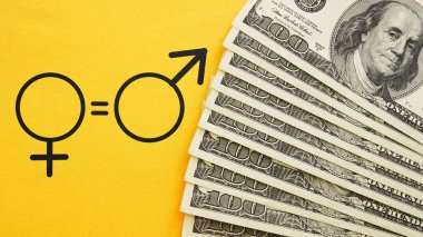 Cinsiyet eşitliği konsepti. Ücret ayrımcılığı. Kadın ve erkek eşitliği öder..