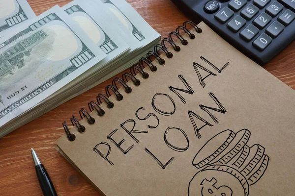 Personal loan is shown using a text and photo of dollars