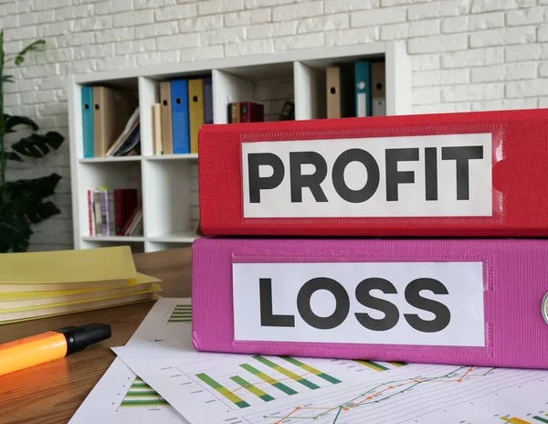 Profit and loss statement is shown using a text on the folders