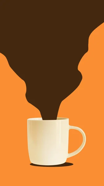Kaffeefluss Aus Der Kaffeetasse Auf Orangefarbenem Hintergrund Konzept Des Getränks — Stockfoto