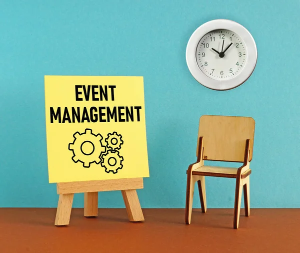 Event management is shown using a text and photo of the clock