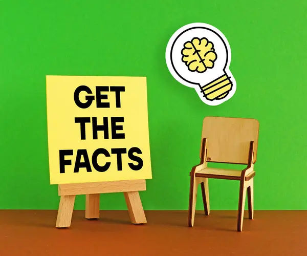 Get the facts is shown using a text and picture of light bulb
