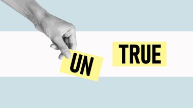 Dividing word untrue to letters un away in order to change the word to true. Post-truth and fakes. Lies in the fake news. clipart