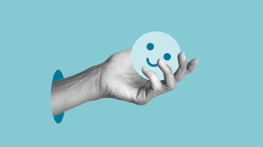 El sıkışması mavi stres topu. Stres yönetimi.