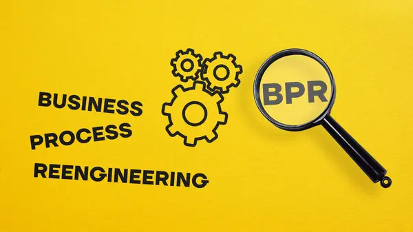 stock image Business Process Reengineering BPR is shown using a text and photo of magnifying glass