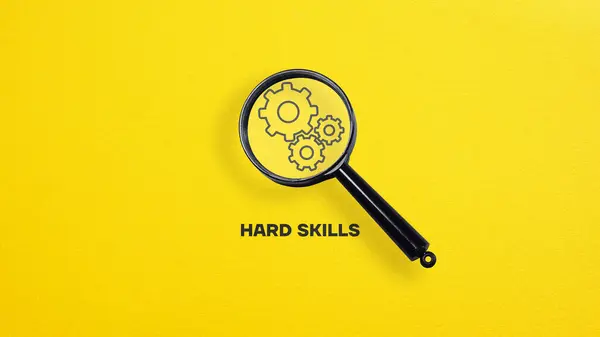 Hard skills are shown on the business photo using a text