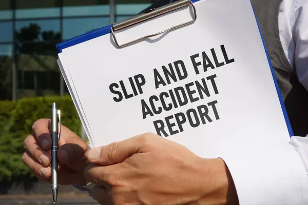 Slip and fall accident report is shown using a text