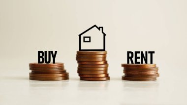 Buy or rent home concept. Real estate, Property investment. Choice between buy and rent clipart