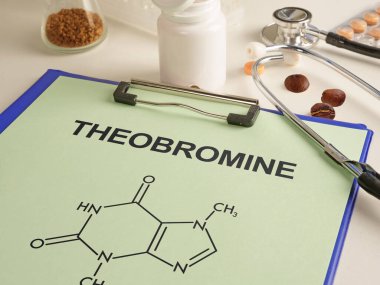 Theobromine bir metin ve formül kullanılarak gösterilir