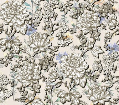 Kaliteli çiçeklerle kusursuz desen. Dijital baskı ve mobilya için vektör 