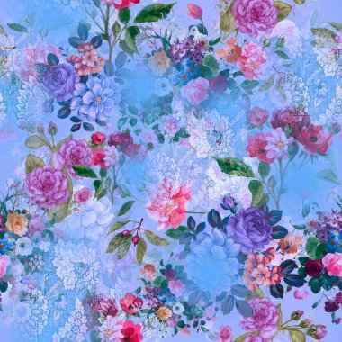 Dijital baskı modası ve mobilya için çiçeklerle kusursuz desen 