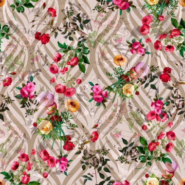Dijital baskı modası ve mobilya için çiçeklerle kusursuz desen 