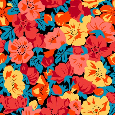 Kusursuz suluboya efekti çiçek deseni, çiçek çizimi. Moda ve Mobilya için kumaş dokusu tasarımı