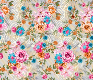 Kusursuz suluboya efekti çiçek deseni, çiçek çizimi. Moda ve Mobilya için kumaş dokusu tasarımı