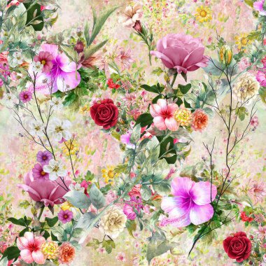 suluboya çiçekler ve tomurcuklar moda ve mobilya için dijital baskı