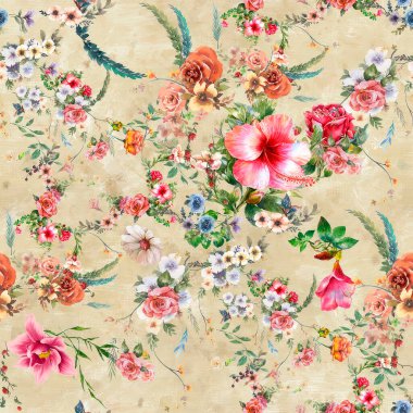 Çiçeksiz suluboya desenli dijital baskı moda ve mobilya