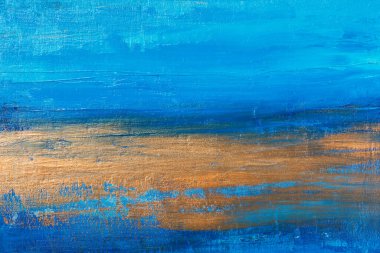 Mavi ve altın el vuruşlarıyla soyut akrilik resim arkaplanı