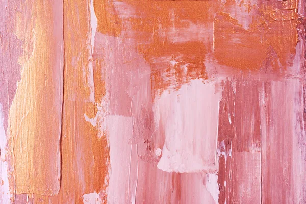 ピンクと金色の手のストロークで色抽象的なアクリル絵具の背景 — ストック写真