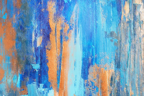 Цвет Абстрактного Акрилового Фона Синими Золотыми Мазками Рук — стоковое фото