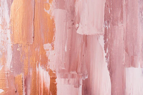 ピンクと金色の手のストロークで色抽象的なアクリル絵具の背景 — ストック写真