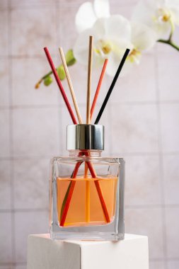Şeffaf cam şişe kamış ayırıcı, aromaterapi için hava temizleyici, rahatlama, rahat atmosfer, fayans banyodaki kaplıca.