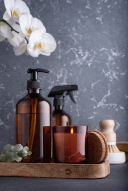 Doğal temizlik araçları ve ürünleri ile çevre dostu ev kavramı.