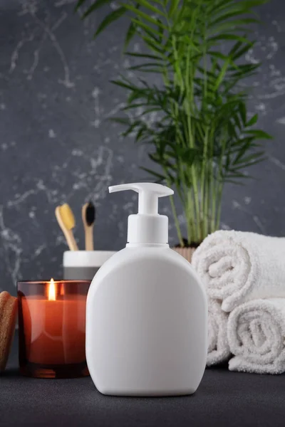Shampoo Bianco Vuoto Bottiglia Lozione Mock Nei Moderni Interni Del — Foto Stock