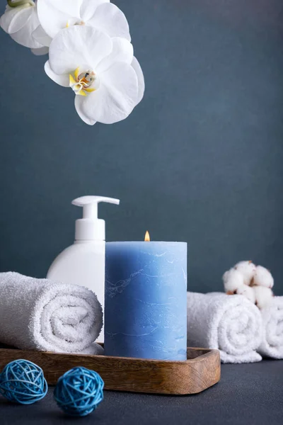 Home Decoration Interior Beautiful Burning Candle Bathroom Accessories — Stock Photo, Image