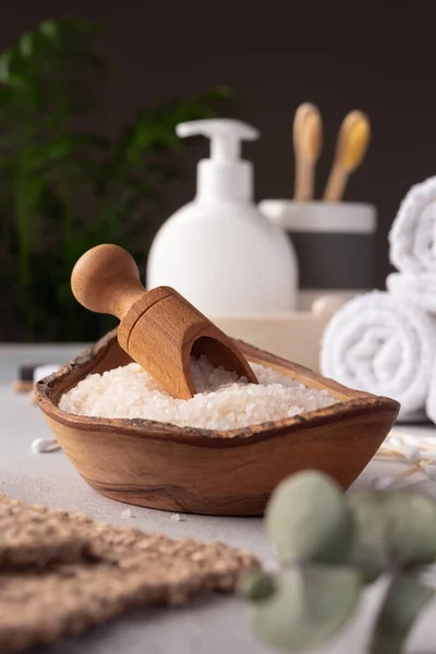 Sea Salt Towels Other Bath Accessories Daily Bodycare Concept Organic — Stock Photo, Image