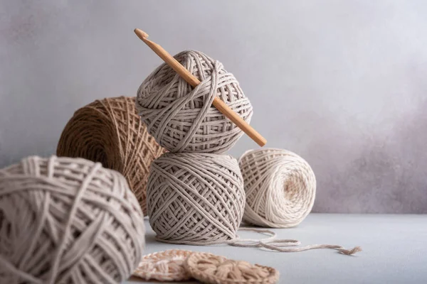 Skeins Cotton Threads Pastel Colors Crochet Domácí Řemeslná Koncepce — Stock fotografie