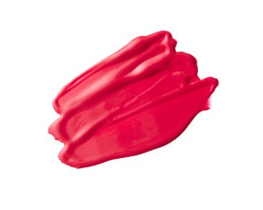 Beyaz arka planda izole edilmiş kırmızı akrilik boya ile fırça darbesi