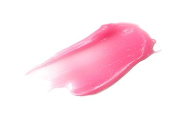 Beyaz arka planda izole edilmiş pembe kozmetik lekesi veya dudak parlatıcısı, tırnak cilası veya diğer ürün dokusu örnekleri