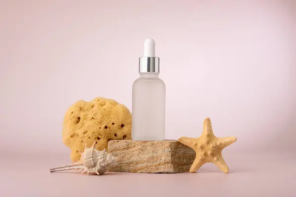 Bottiglia Siero Vetro Cosmetici Biologici Con Minerali Marini Mock Prodotti Immagine Stock