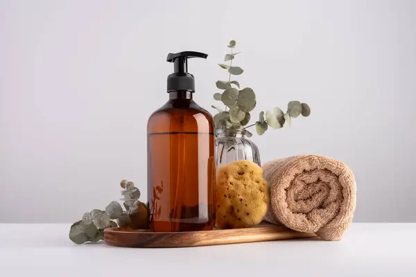 Conjunto Productos Baño Bienestar Para Bienestar Saludable Botella Dispensadora Transparente Imágenes De Stock Sin Royalties Gratis