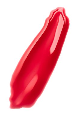 Kırmızı mor dudak parlatıcısı lekesi ya da tırnak sanatı malzemesi tasarım projelerinde kolay kullanılması için beyaz arka planda izole edilmiş. Güzellik endüstrisi, kozmetik.