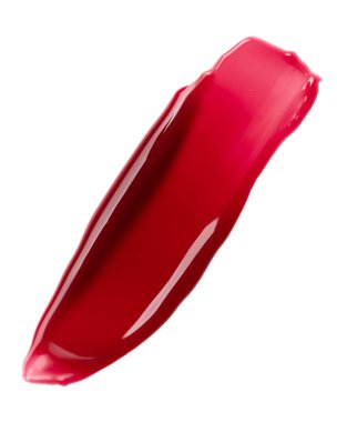 Kırmızı mor dudak parlatıcısı lekesi ya da tırnak sanatı malzemesi tasarım projelerinde kolay kullanılması için beyaz arka planda izole edilmiş. Güzellik endüstrisi, kozmetik.