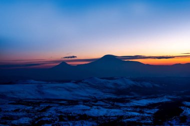 Sunset and mountain. Beautiful landscape with mountain and sunset. Mount Ararat